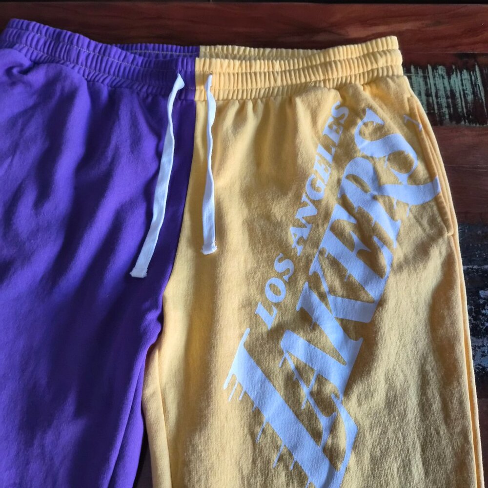 ✨ LA Lakers NBA Sweatpants – Colorblock Purple/Gold – Size XL ✨